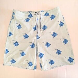 Johnnie-O Hatton 8" Short Men Blue Fish Swimwear Elastic Waist Lined Sze M NWOT
